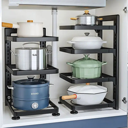 The Kitchen Is Equipped with Stainless Steel Shelves, Storage Racks, Sinks, and Multi-layered Household CabinetsKitchenOrganizer