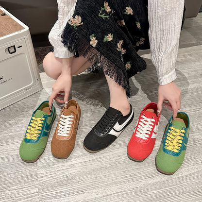 Shoes for Women 2025 Spring Autumn New Genuine Leather Ladies Moral Training Vulcanized shoes Retro Casual Flat Women's Sneakers
