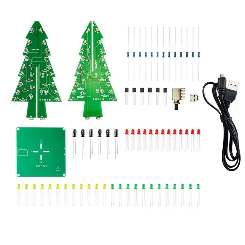 Creative 3D Christmas Tree LED DIY Kit Red/Green/Yellow LED Flash Circuit Kit Electronic Fun Suite 3 Color/7 Color PCB