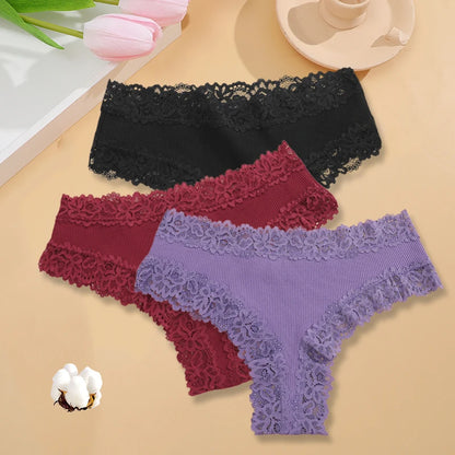 3PCS/Set Women Sexy Lace Panties Cotton Seamless Brazilian Panties Female Sexy Low Rise Soft Underwear G-String Lingerie S-XL
