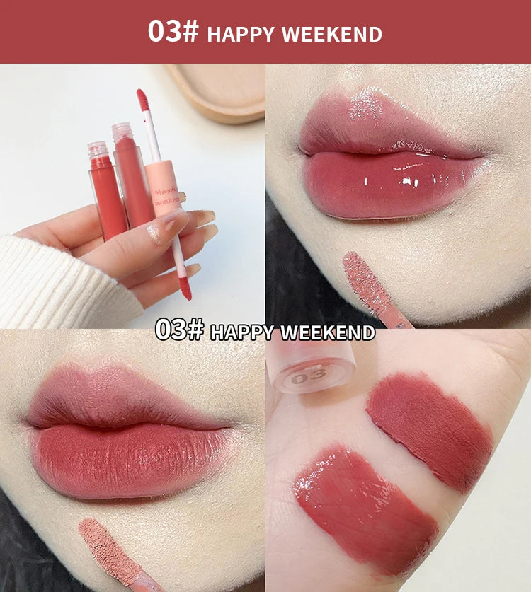Double headed Lip Glaze Long lasting Matte Waterproof and Sweatproof Lipstick Sexy Lip Makeup for Daily Use