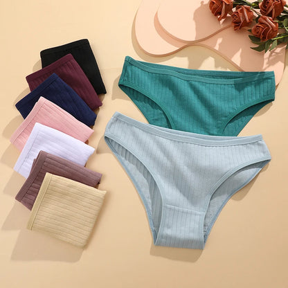 FINETOO 3PCS/SET Women's Cotton Panties Soft Striped Underpants Sexy Solid Color Briefs Female Comfortable Stretch Lingerie M-XL