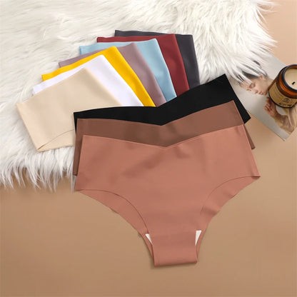 FINETOO 7PCS Women Ultra-thin Underpants Panties Seamless Briefs Sexy V-Waist Cozy Stretch Lingerie Female Solid Color Intimates