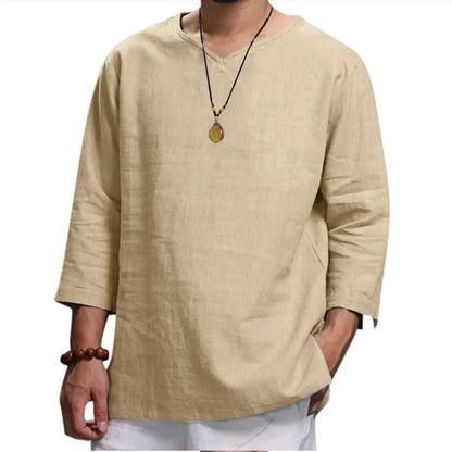 Men's New 3/4 Sleeve Loose Solid Casual Large Pullover Shirt