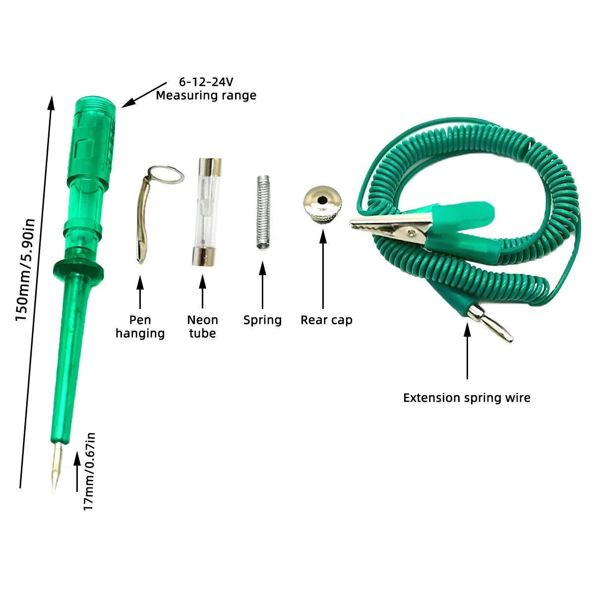 6/12/24v48v Dc Digital Display Extended Spring Cable Automotive Digital Voltage Circuit Tester Truck Automotive Light Test Pen