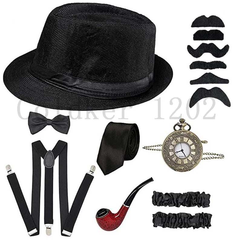 Halloween Cosplay 1920s Men Accessories Set Roaring 20s Costume Retro Gatsby Gangster Grandpa Accessories Set