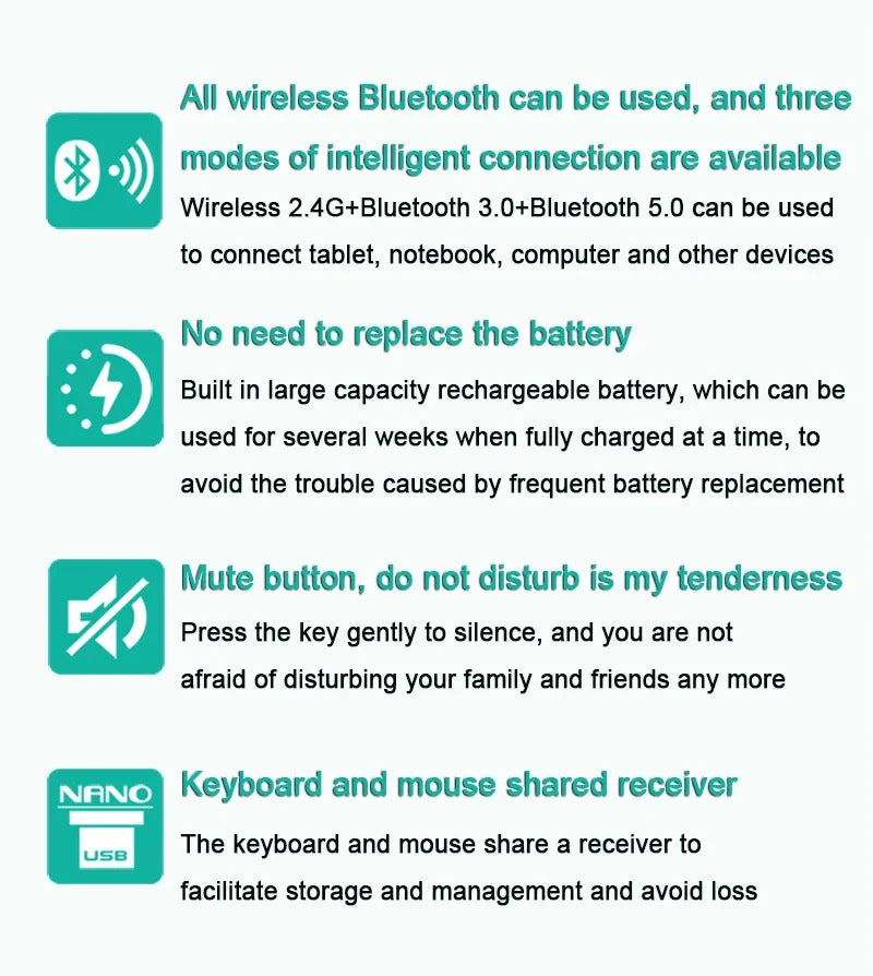 Bluetooth 5.0 &2.4G Wireless Keyboard and Mouse Combo Mini Multimedia Keyboard Mouse for Computer Laptop PC iPad Macbook Android