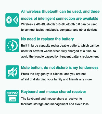 Bluetooth 5.0 &2.4G Wireless Keyboard and Mouse Combo Mini Multimedia Keyboard Mouse for Computer Laptop PC iPad Macbook Android