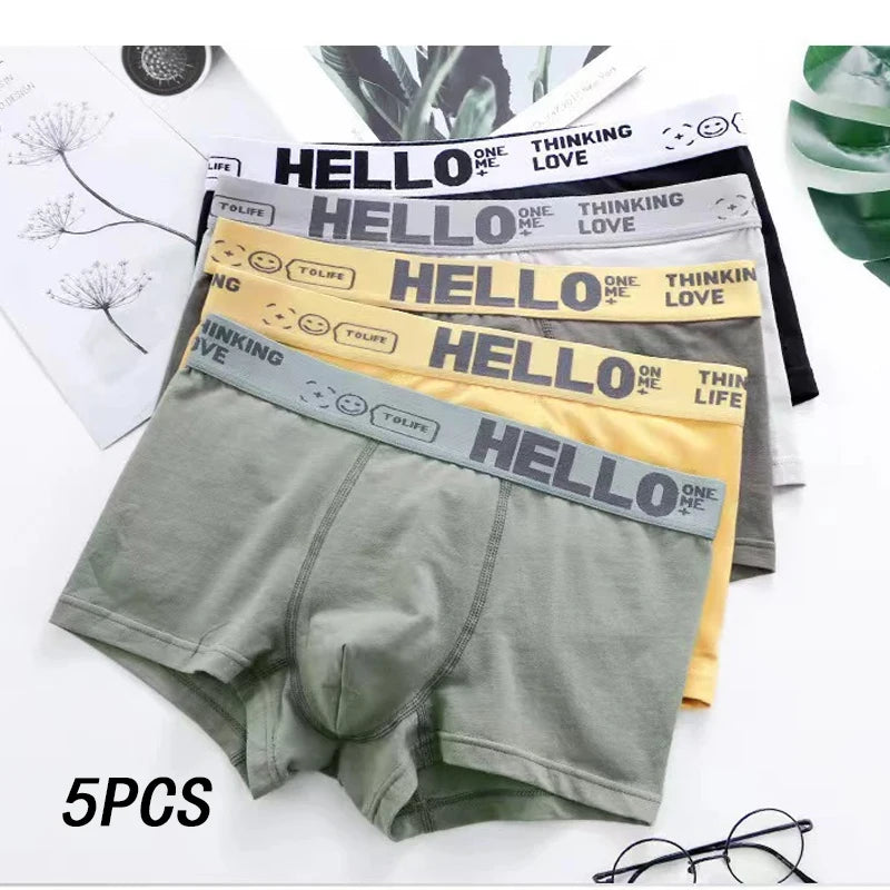 5pcs Men's Underwear, Breathable Comfy Quick Drying Stretchy Boxer Trunks, Sexy Underpants, Men's Trendy Boxer Panties