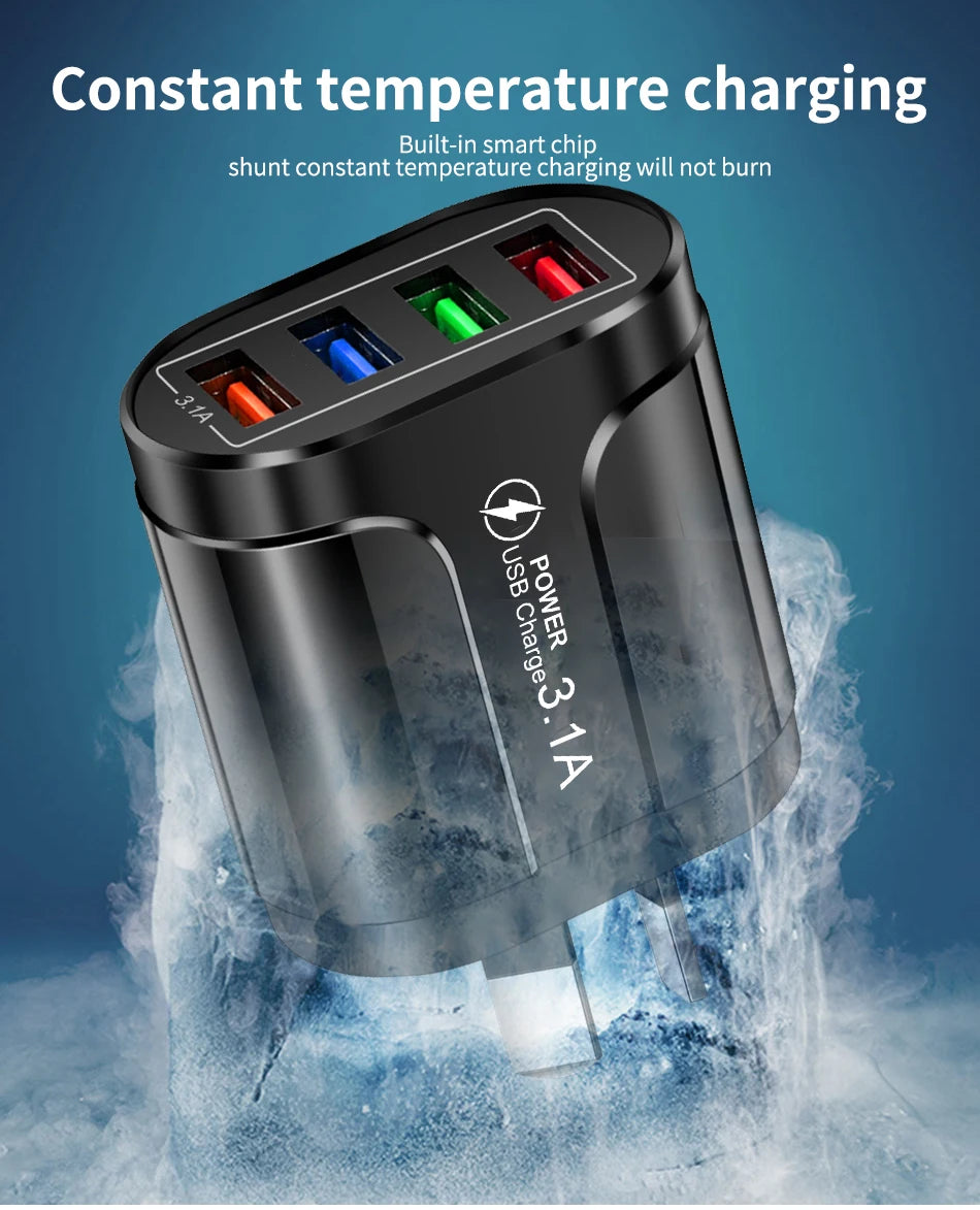 Australian USB Fast Charger AU Plug Quick Charger Mobile Phone Charger 3.1A Multiple 4 Ports USB Travel Adapter Wall Charger