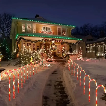 5pcs Christmas Candy Cane Pathway Lights Outdoor Garden Xmas Driveway Markers Lamp For Home Garden Yard Lawn Patio Pool Decor