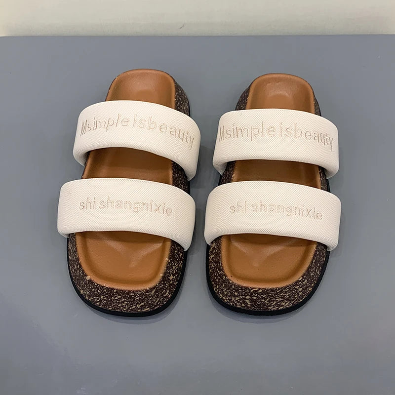 Women's Shoes Alphabet Fashion Casual Slippers 2022 New Summer Thick Bottom Non-slip Medium Heel Sandals for Outer Wear