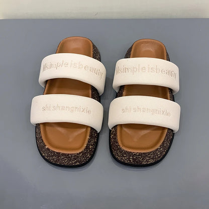 Women's Shoes Alphabet Fashion Casual Slippers 2022 New Summer Thick Bottom Non-slip Medium Heel Sandals for Outer Wear