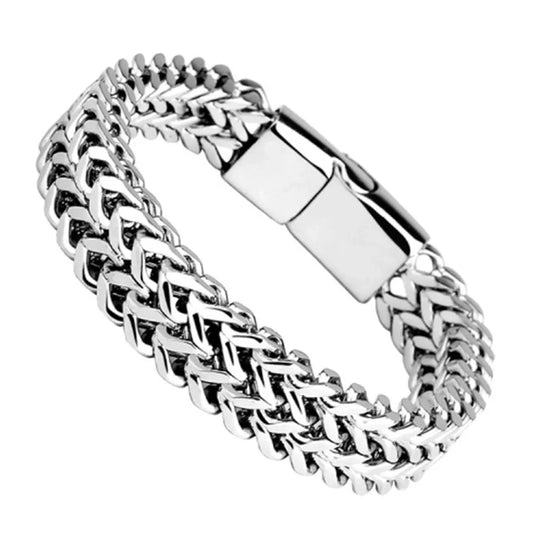 Stainless Steel Braided Fish Scale Bracelet – Magnetic Buckle Keel Jewelry