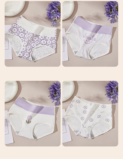 4Pcs/Set Cotton Panties Women High Waist Slimming Underwear Cute Print Young Girls Briefs Plus Size M-4XL Soft Female Lingerie