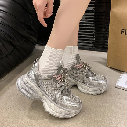 Shoes for Women 2025 New Front Lace-up Women's Vulcanize Shoes Fashion Round Toe Mesh Outdoor Best Seller Breathable Sneakers