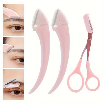 3-Piece Eyebrow Trimmer Set, Precision Trimming Scissors, Curved Eyebrow Trimmer And Comb - For On-The-Go Eyebrow Grooming
