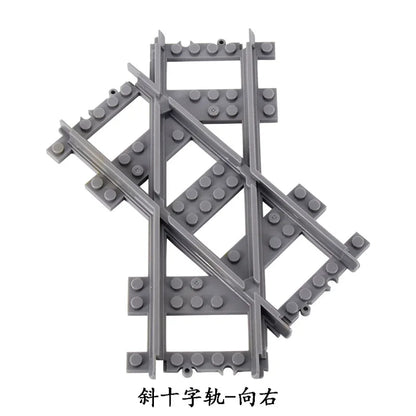 MOC City Train Rail Crossing Flexible Tracks Forked Straight Curved Rails Switch Building Block Bricks Creative DIY Toys