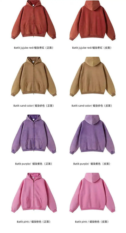 IEFB Men's Wear Wax Printing Vintage Male Hoodies Oversized Loose Zipper Water Washed Plush Sweatshirt Trendy New 9C9349