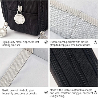 Kawaii Large Capacity Pencil Case 3 Compartment Pouch Pen Bag Double Side Opening Student Stationery Organizer School Supplies