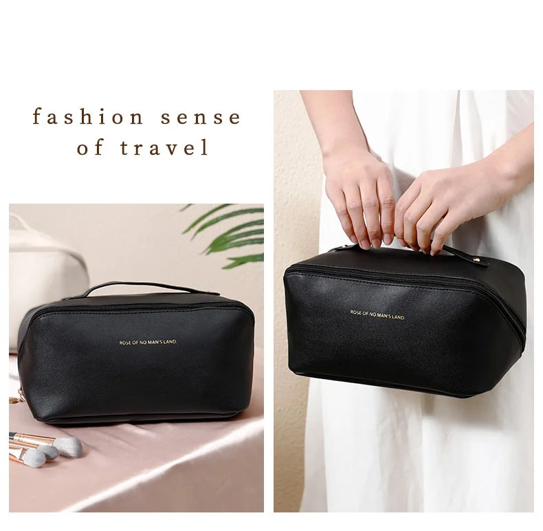 Large-Capacity Travel Cosmetic Bag Portable PU Makeup Pouch Women Waterproof Bathroom Wash Handbag Multi-functional Toiletry Kit