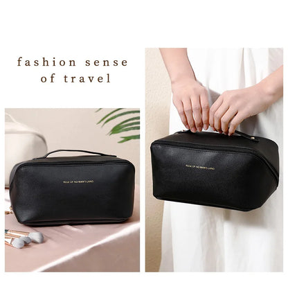 Large-Capacity Travel Cosmetic Bag Portable PU Makeup Pouch Women Waterproof Bathroom Wash Handbag Multi-functional Toiletry Kit