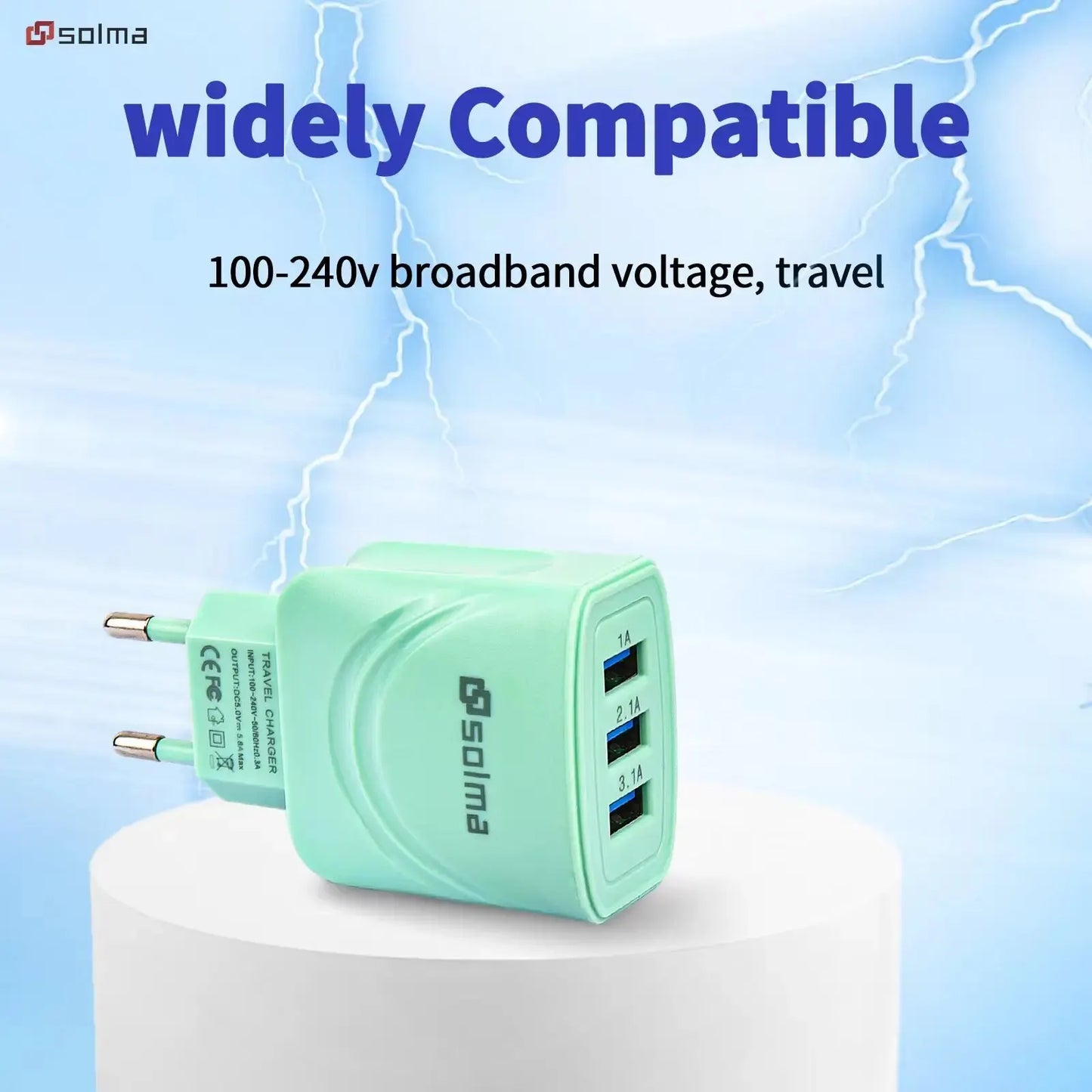 EU Plug 3 Ports USB Charger Charge For Mobile Phone Plug Charging Adapter Portable Wall Mobile Charger