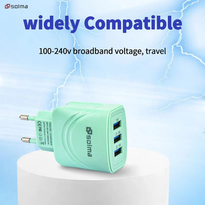 EU Plug 3 Ports USB Charger Charge For Mobile Phone Plug Charging Adapter Portable Wall Mobile Charger