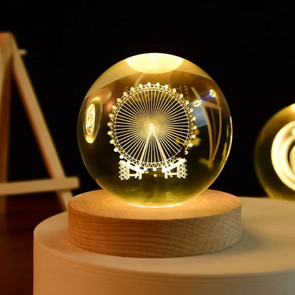 Small 3D Solar System Crystal Ball With LED Base, Night Light For Home Decoration, Gift For Astronomy Lovers