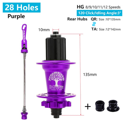 TANKE 120 Click Hub 6 Bearing MTB Mountain Bike Hub Front Rear 28 32 36 Holes QR Thru-axle Exchange Disc Brake Bicycle Hubs HG