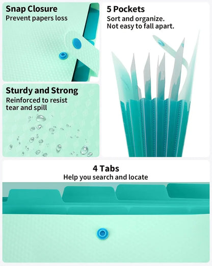 Expanding File Folder,5 Pocket Folders for Documents,Portable Paper Organizer for School Office Supplies,A4 Size