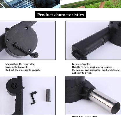 Outdoor Barbecue Fan Hand-cranked Air Blower Portable BBQ Grill Fire Bellows Tools Picnic Camping Accessories Barbeque