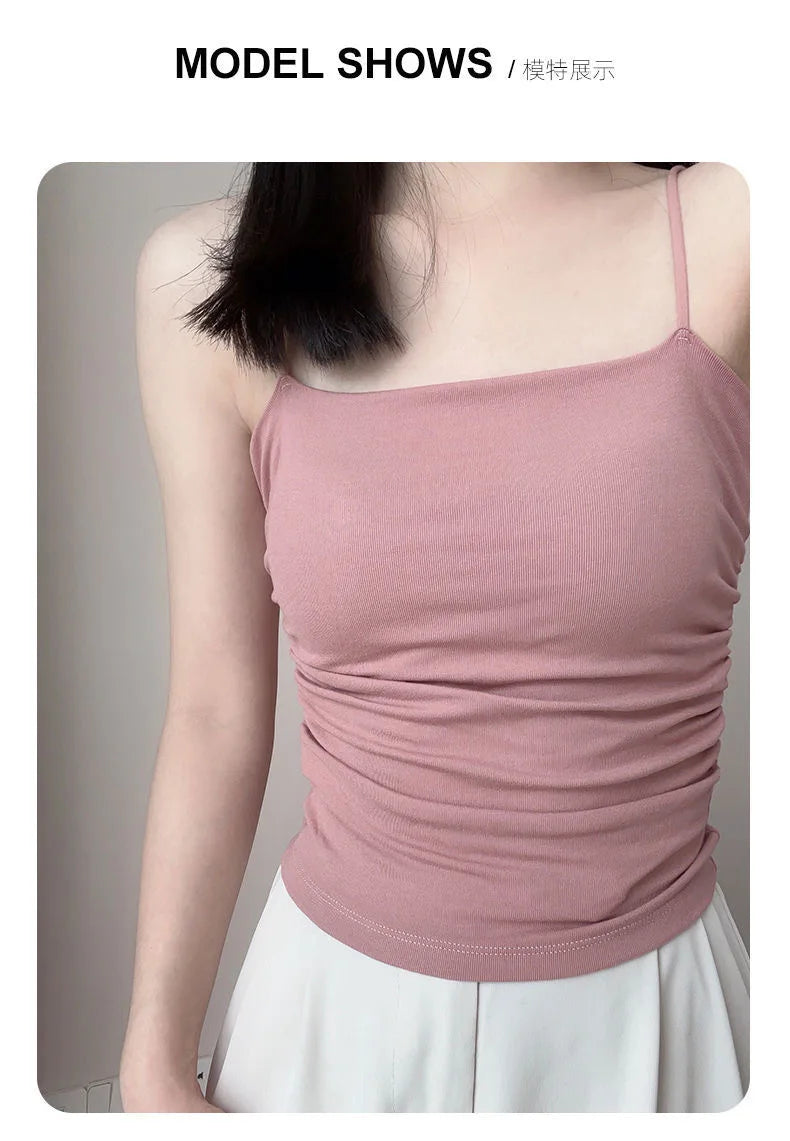 Clearance_New Summer Simple Cotton Sling Camisole Women Girls Crop Top Sleeveless Shirt Lady Bra Tops Straps Skinny Camisole Bas