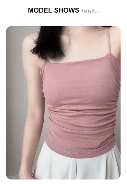 Clearance_New Summer Simple Cotton Sling Camisole Women Girls Crop Top Sleeveless Shirt Lady Bra Tops Straps Skinny Camisole Bas