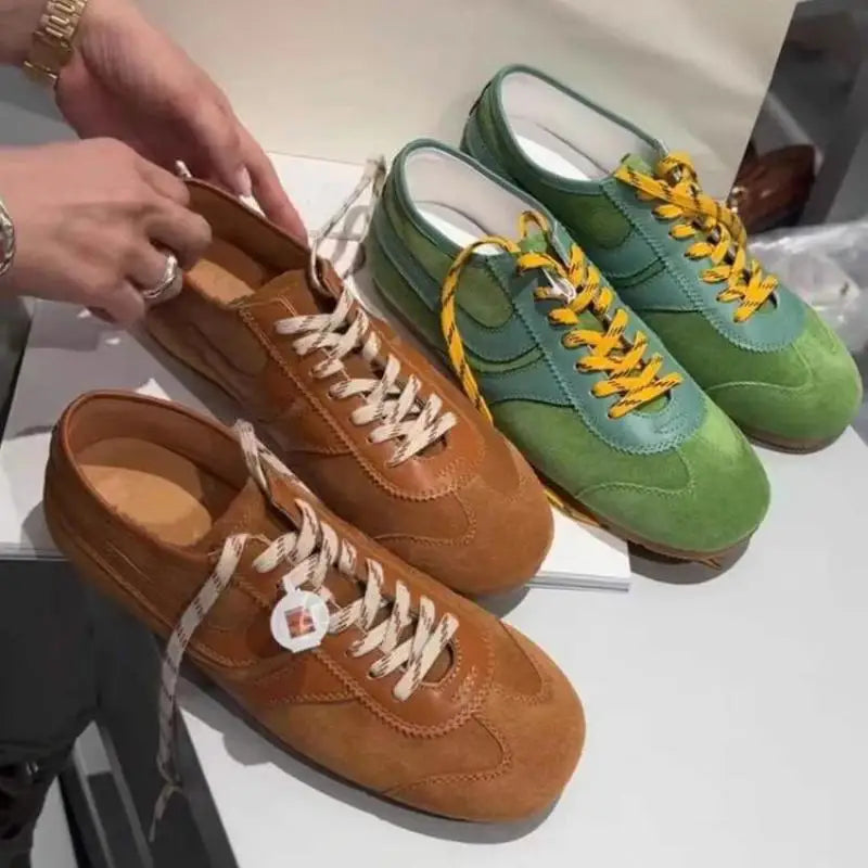 Shoes for Women 2025 Spring Autumn New Genuine Leather Ladies Moral Training Vulcanized shoes Retro Casual Flat Women's Sneakers