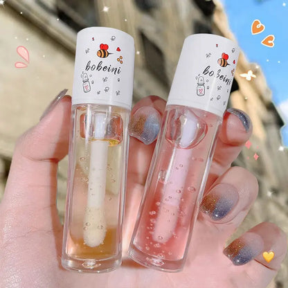 Water-gloss lip oil, honey-colored lip oil, moisturizing and hydrating lip gloss, reducing lip lines, water-gloss lip makeup