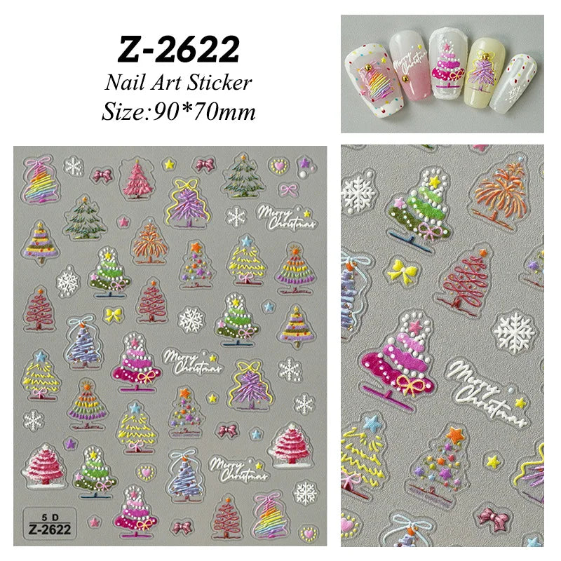 1 Sheet Embossed Snowflakes 5D Nail Stickers Decal Winter Christmas Nail Art Decoration Manicure Butterfly Nail Stickers Design