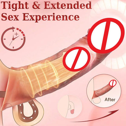 Remote Control Vibration Penis Extension cock Sleeve Silicone Reusable Condom For Men Sex Toys Penis Enlargement
