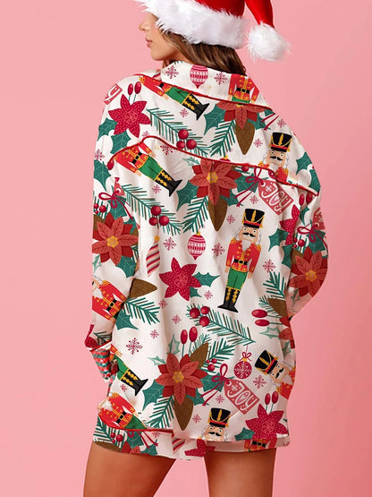 Women s 2 Piece Lounge Set Cozy Reindeer Christmas Tree Print Top and Bottom Pajama Set for Winter Nights