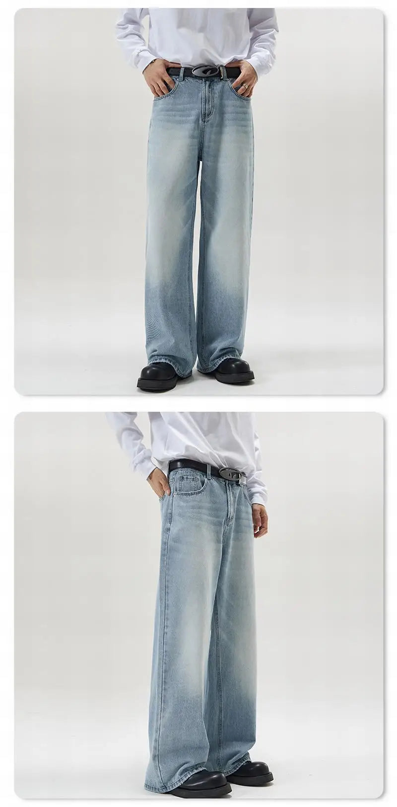 Vintage Distressed Men's Baggy Straight Jeans Spring Autumn Korean High Street Moustache Effect Denim Pants Streetwear Trousers