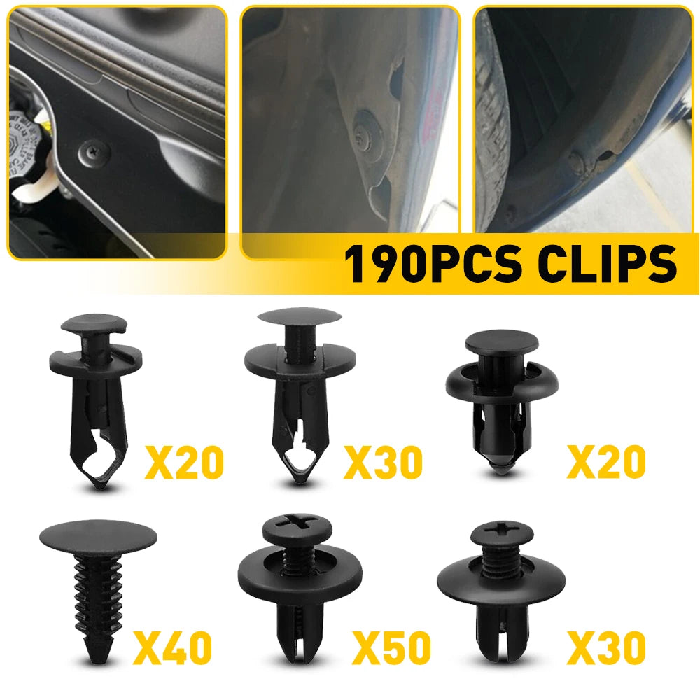190 PCS Car Fastener Clip Kit Bumper Fender Rivet Clips Auto Body Push Retainer Pin Rivet Bumper Door Trim Panel Retainer Repair