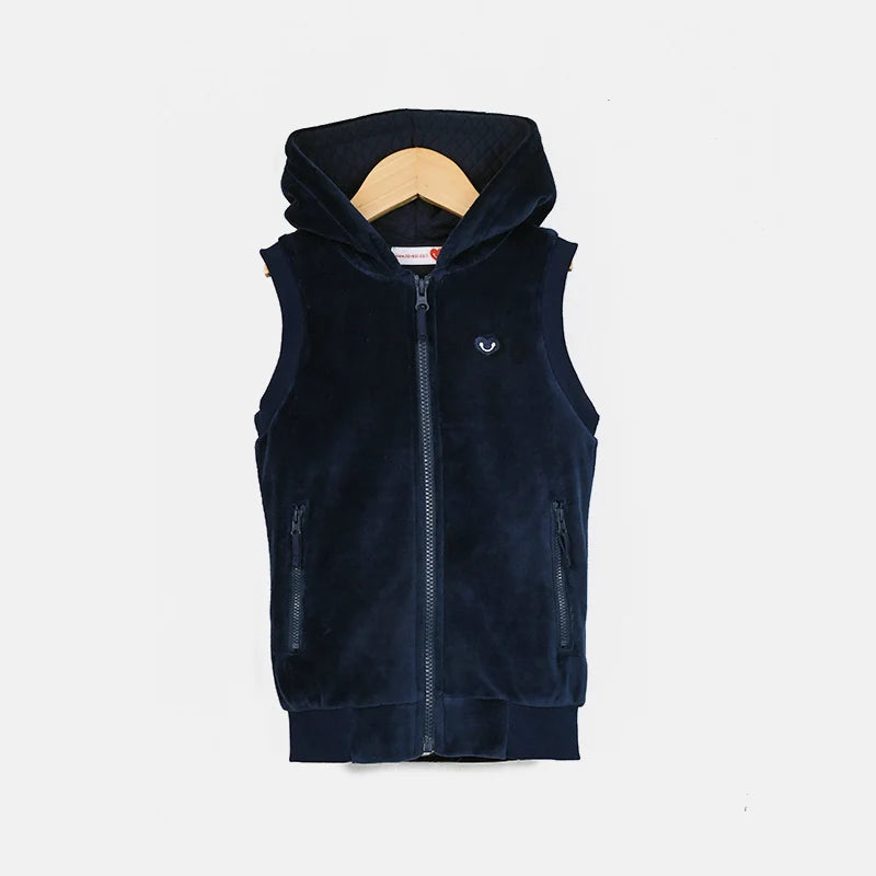 Kids school clothes boy/girl school vest navy velour lining hooded outside jacket front zippers and embroided heart kids tops