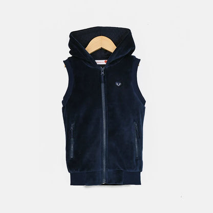 Kids school clothes boy/girl school vest navy velour lining hooded outside jacket front zippers and embroided heart kids tops