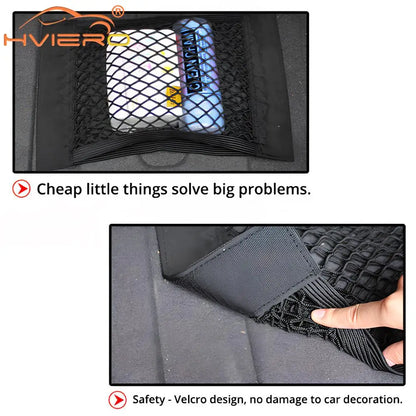 Car Back Rear Trunk Organizer Net Mesh Seat Elastic String Magic Sticker Universal Storage Bag Pocket Auto Accessories Put Paper