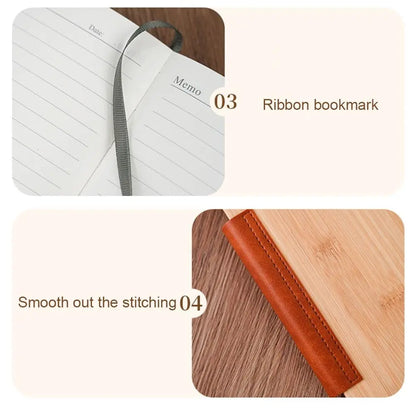 200 Pages A5 Notebook PU Leather Cover with Magnetic Buckle Business Office Notepad Wood Grain Thickened Paper Diary