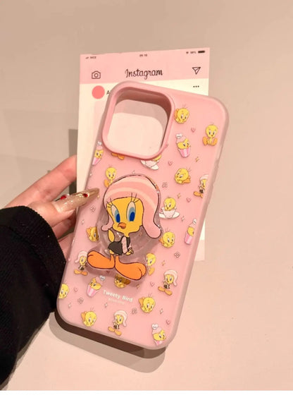 Cute Pink Cartoon Du Girl Phone Case Full Cover with Stand for iPhone 6 pro Max 5 pro 4 Small 3 Women's Anti-Fall Prote...