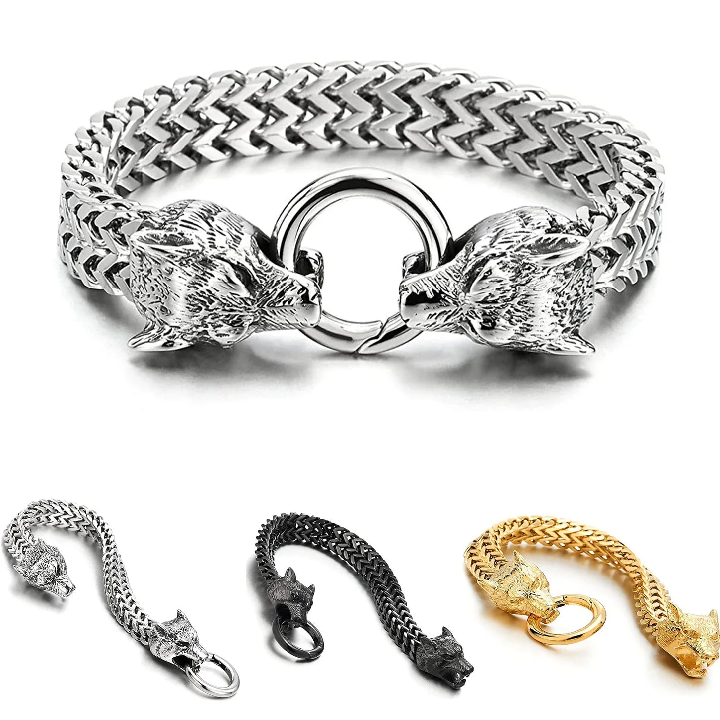 European and American Hip-hop Rock Fashion Personality Trendy Accessories for MEN'S Stainless Steel Wolf Head Bracelet
