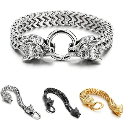 European and American Hip-hop Rock Fashion Personality Trendy Accessories for MEN'S Stainless Steel Wolf Head Bracelet