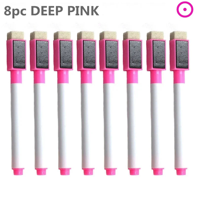 8PC Magnetic Colorful Whiteboard Pen Black White Board Markers Built In Eraser School Supply children's Graffiti Drawing pen