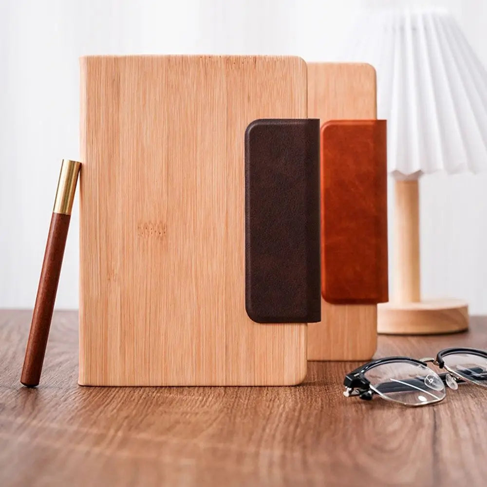 200 Pages A5 Notebook PU Leather Cover with Magnetic Buckle Business Office Notepad Wood Grain Thickened Paper Diary